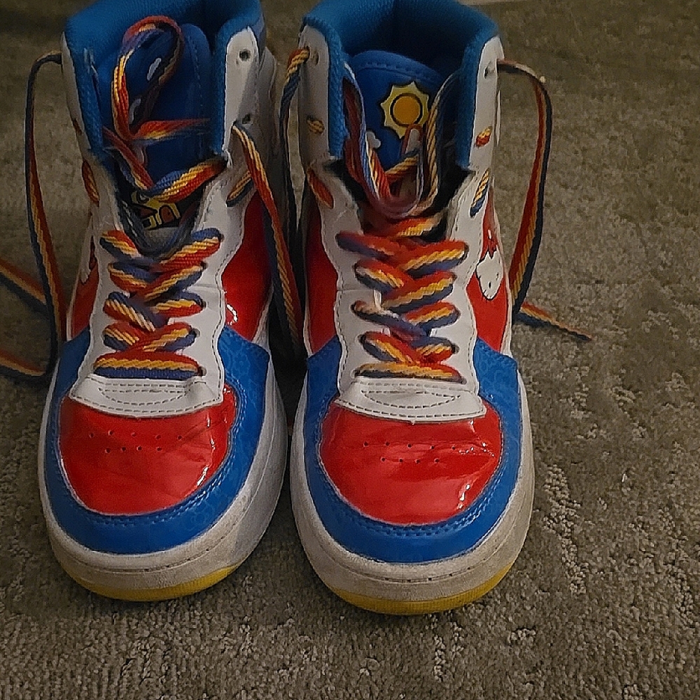 Colorful Kids High-Top Sneakers in Red, Blue & White